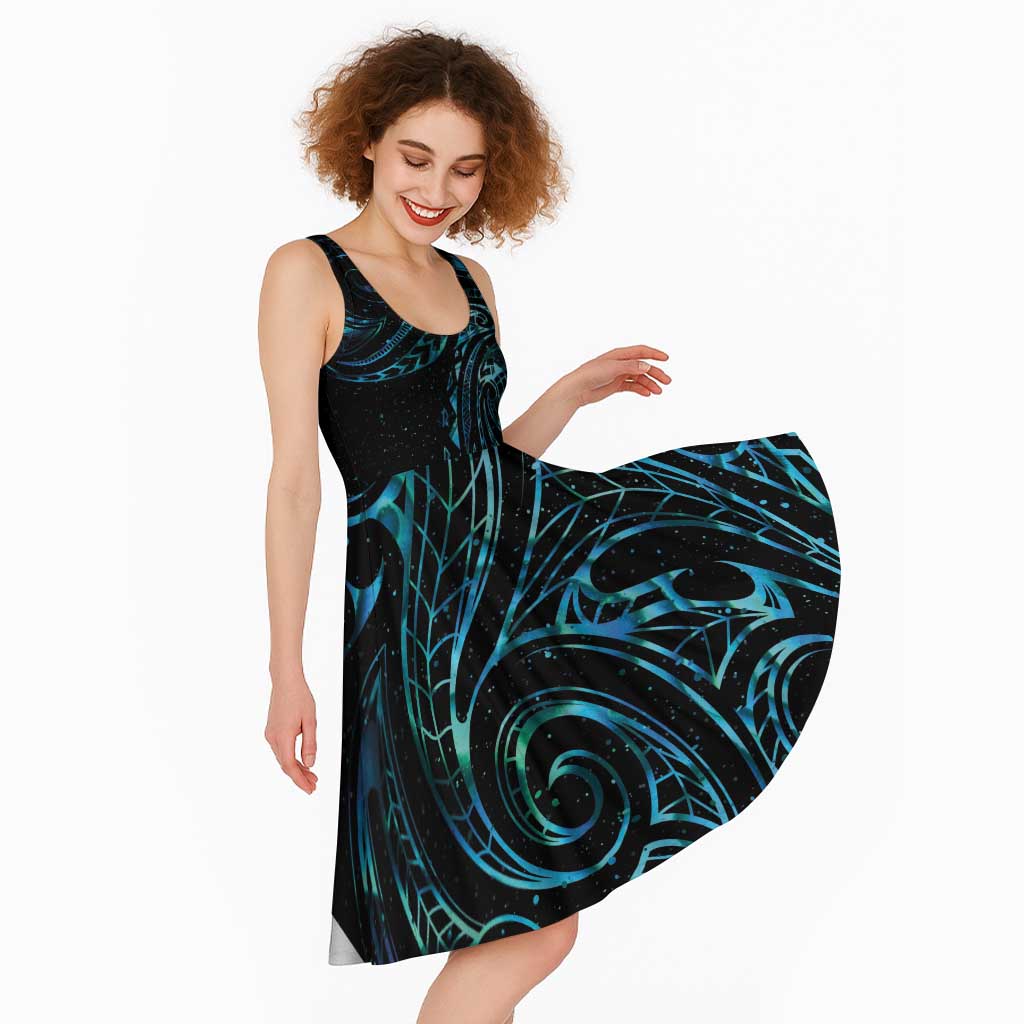 New Zealand Matariki Midi Dress Galaxy Maori Tribal Tattoo - Aussie Hoodie
