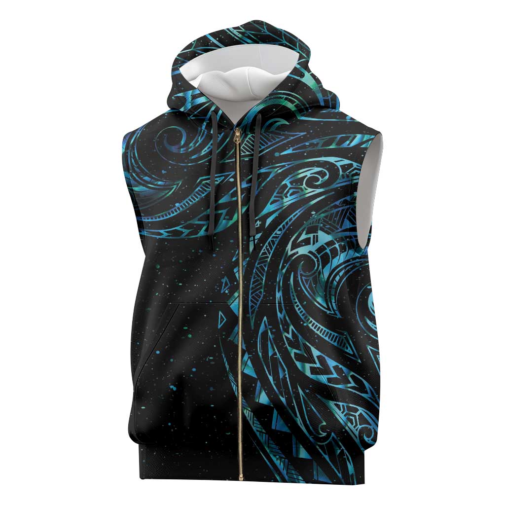 New Zealand Matariki Sleeveless Zip Hoodie Galaxy Maori Tribal Tattoo - Aussie Hoodie