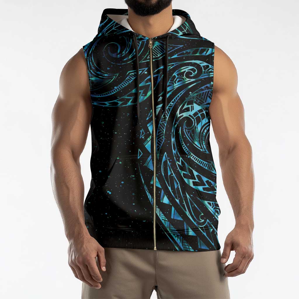 New Zealand Matariki Sleeveless Zip Hoodie Galaxy Maori Tribal Tattoo - Aussie Hoodie