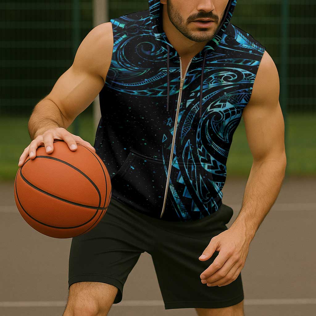 New Zealand Matariki Sleeveless Zip Hoodie Galaxy Maori Tribal Tattoo - Aussie Hoodie