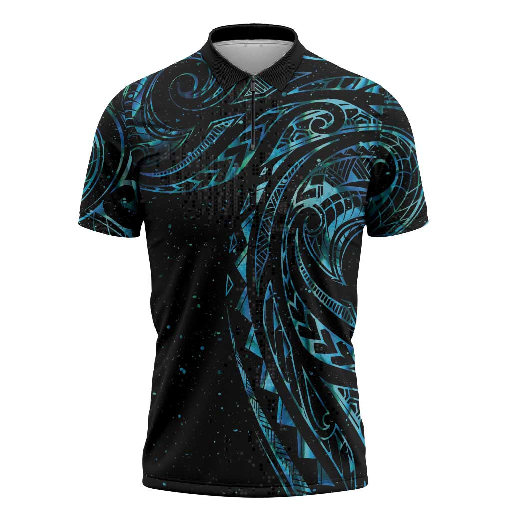 New Zealand Matariki Zipper Polo Shirt Galaxy Maori Tribal Tattoo - Aussie Hoodie