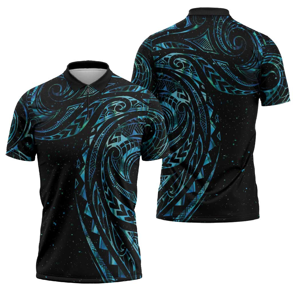 New Zealand Matariki Zipper Polo Shirt Galaxy Maori Tribal Tattoo - Aussie Hoodie
