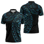 New Zealand Matariki Zipper Polo Shirt Galaxy Maori Tribal Tattoo - Aussie Hoodie