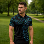 New Zealand Matariki Zipper Polo Shirt Galaxy Maori Tribal Tattoo - Aussie Hoodie