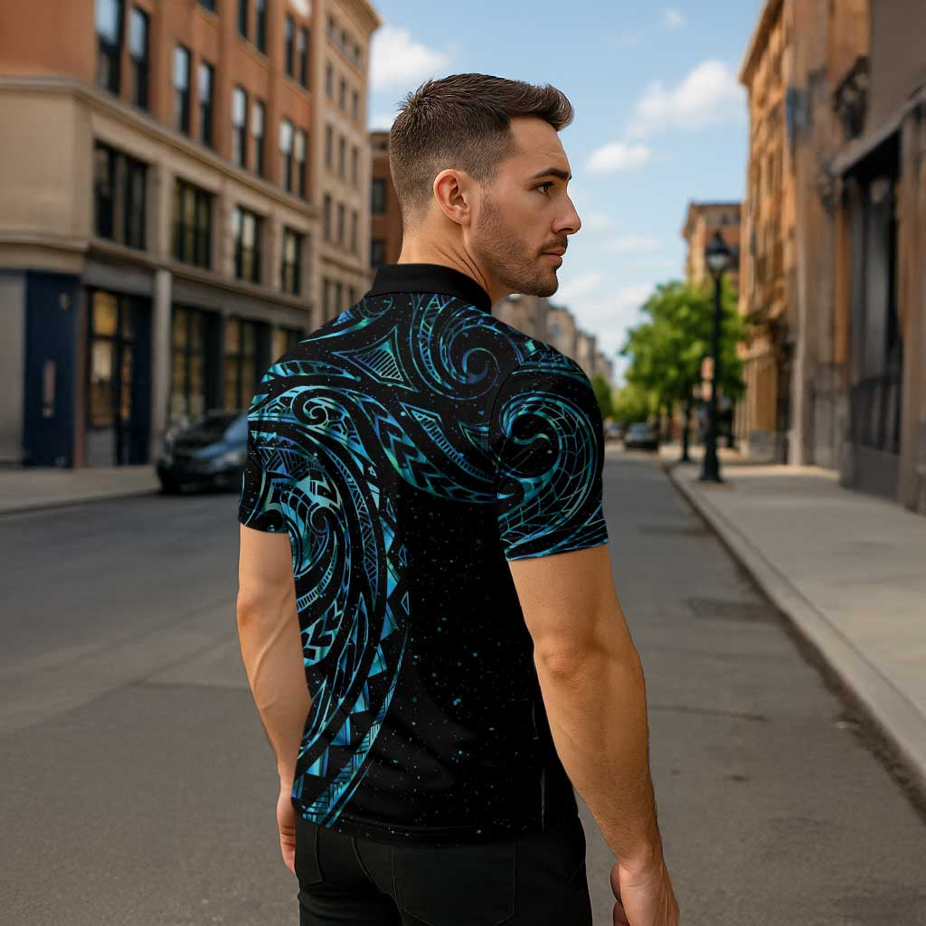 New Zealand Matariki Zipper Polo Shirt Galaxy Maori Tribal Tattoo - Aussie Hoodie
