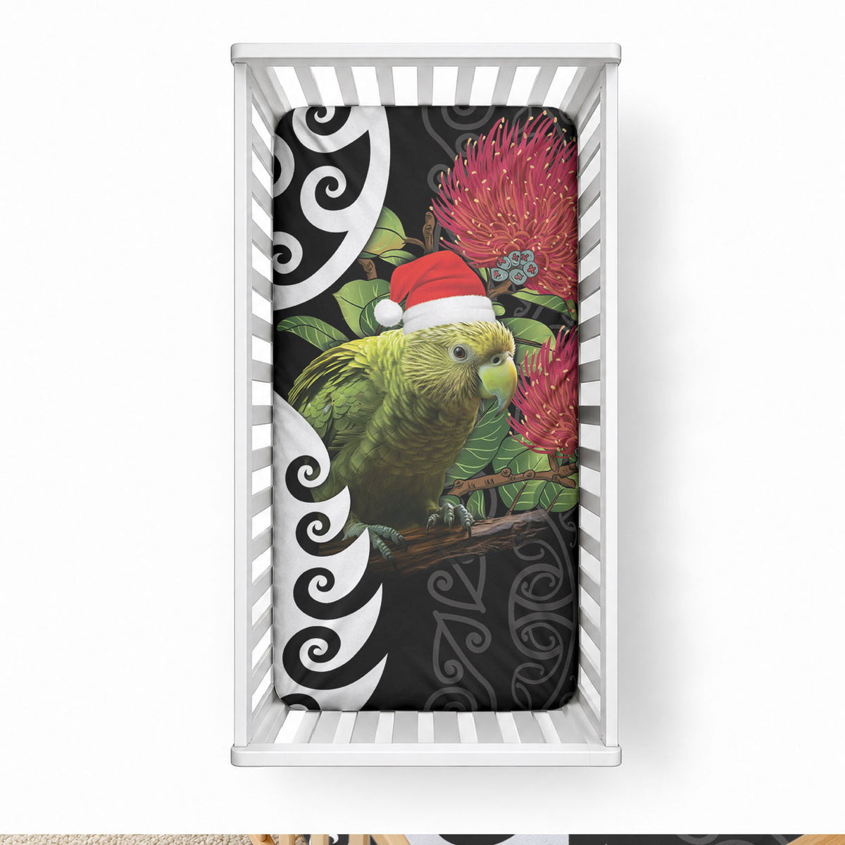 New Zealand Kakapo Christmas Baby Bed Cover Meri Kirihimete Pohutukawa Flowers
