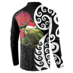 New Zealand Kakapo Christmas Button Sweatshirt Meri Kirihimete Pohutukawa Flowers
