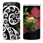 New Zealand Kakapo Christmas 4 in 1 Can Cooler Tumbler Meri Kirihimete Pohutukawa Flowers