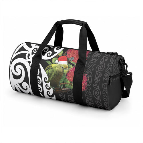 New Zealand Kakapo Christmas Duffle Bag Meri Kirihimete Pohutukawa Flowers