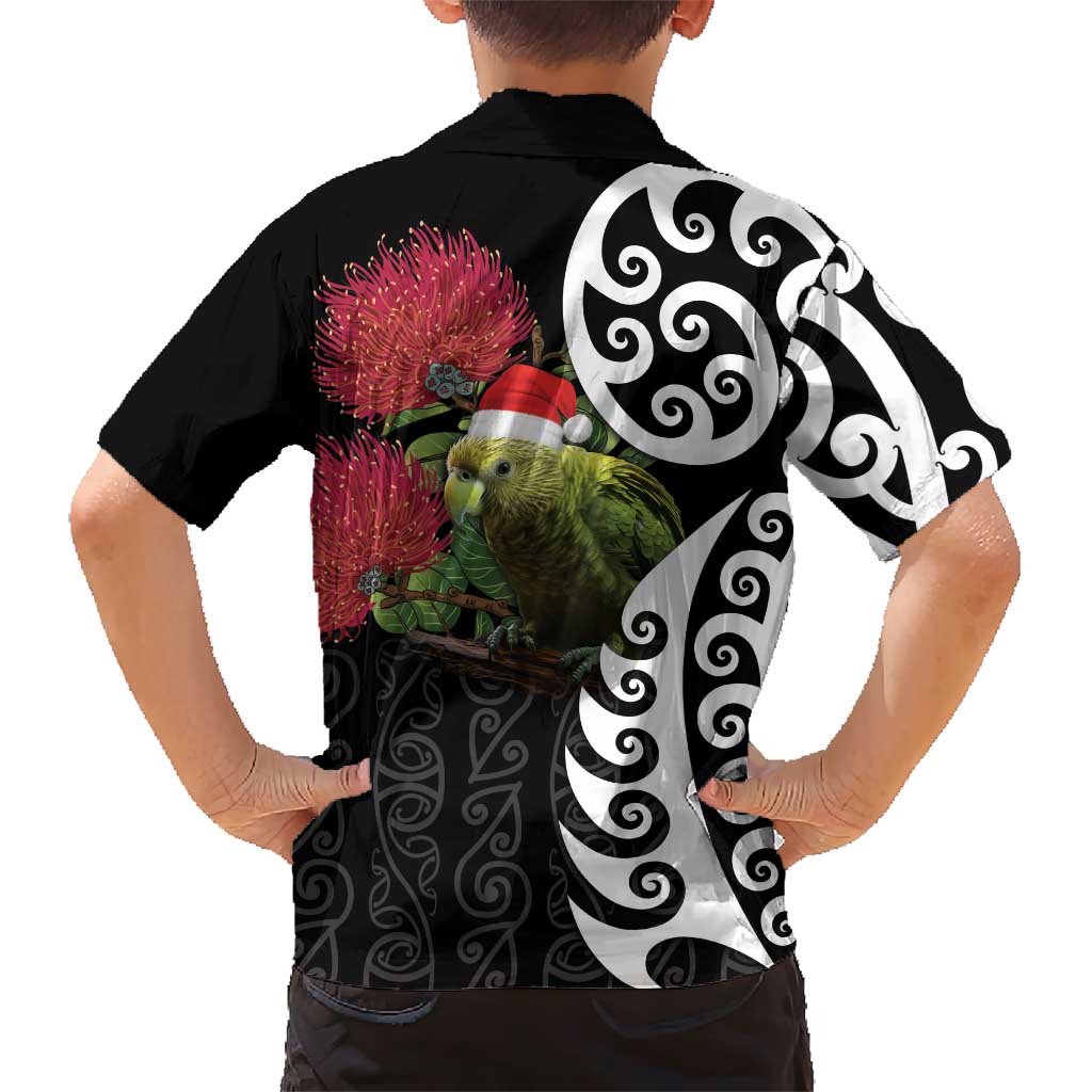 New Zealand Kakapo Christmas Family Matching Short Sleeve Bodycon Dress and Hawaiian Shirt Meri Kirihimete Pohutukawa Flowers