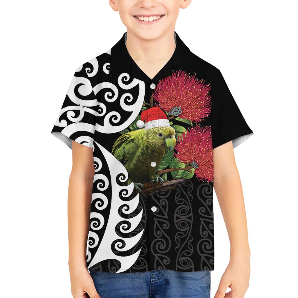 New Zealand Kakapo Christmas Kid Hawaiian Shirt Meri Kirihimete Pohutukawa Flowers