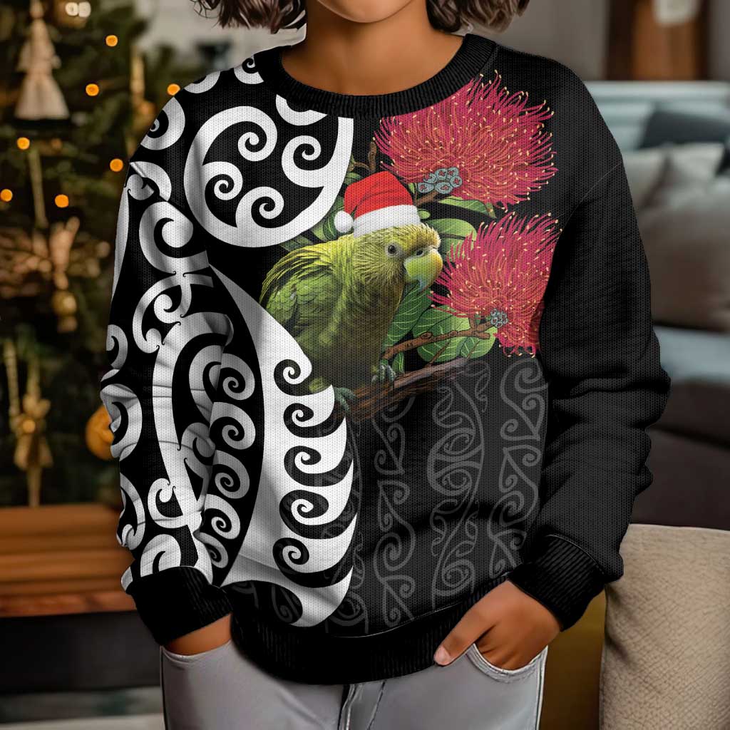 New Zealand Kakapo Christmas Kid Ugly Christmas Sweater Meri Kirihimete Pohutukawa Flowers