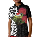 New Zealand Kakapo Christmas Kid Polo Shirt Meri Kirihimete Pohutukawa Flowers