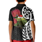 New Zealand Kakapo Christmas Kid Polo Shirt Meri Kirihimete Pohutukawa Flowers