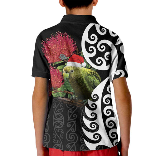 New Zealand Kakapo Christmas Kid Polo Shirt Meri Kirihimete Pohutukawa Flowers