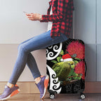 New Zealand Kakapo Christmas Luggage Cover Meri Kirihimete Pohutukawa Flowers