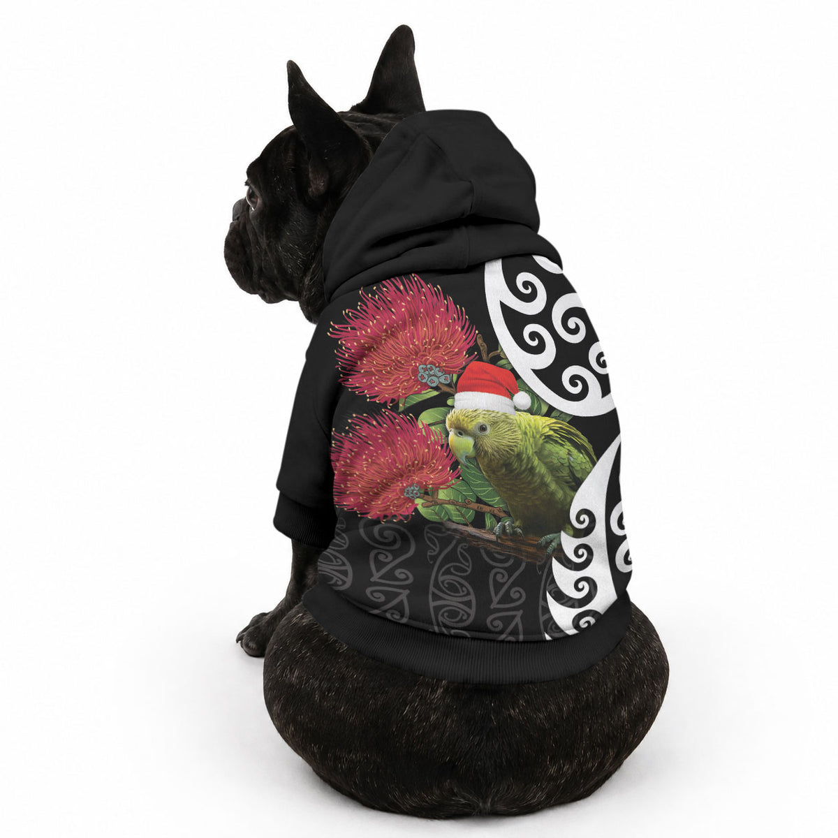 New Zealand Kakapo Christmas Pet Hoodie Meri Kirihimete Pohutukawa Flowers