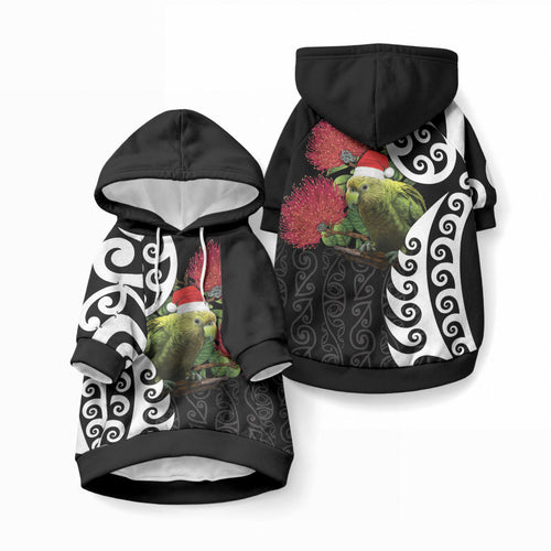 New Zealand Kakapo Christmas Pet Hoodie Meri Kirihimete Pohutukawa Flowers
