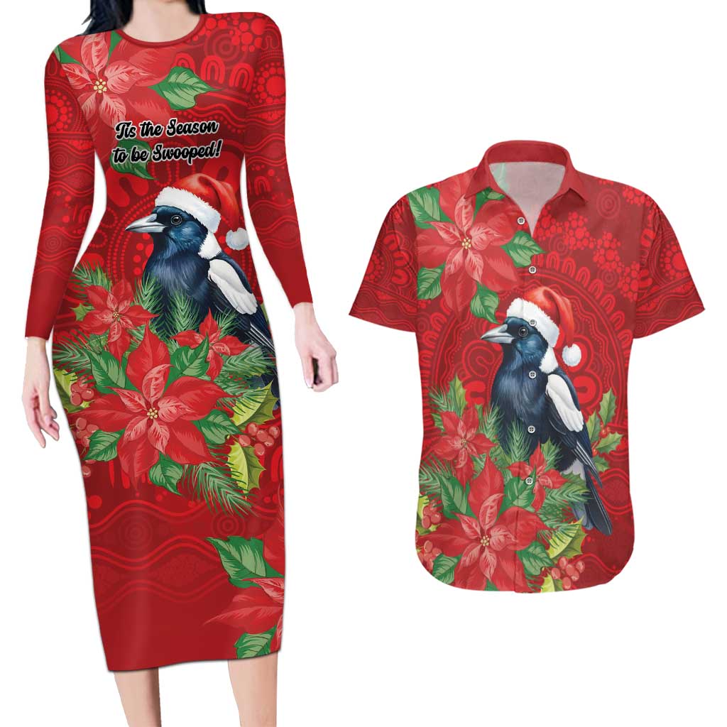 Australian Magpie Couples Matching Long Sleeve Bodycon Dress and Hawaiian Shirt Aboriginal Inspired Christmas - Aussie Hoodie