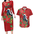 Australian Magpie Couples Matching Long Sleeve Bodycon Dress and Hawaiian Shirt Aboriginal Inspired Christmas - Aussie Hoodie