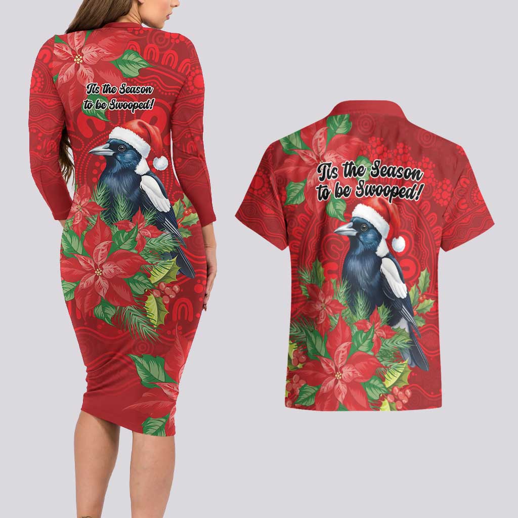 Australian Magpie Couples Matching Long Sleeve Bodycon Dress and Hawaiian Shirt Aboriginal Inspired Christmas - Aussie Hoodie