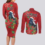 Australian Magpie Couples Matching Long Sleeve Bodycon Dress and Long Sleeve Button Shirt Aboriginal Inspired Christmas - Aussie Hoodie