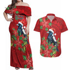 Australian Magpie Couples Matching Off Shoulder Maxi Dress and Hawaiian Shirt Aboriginal Inspired Christmas - Aussie Hoodie