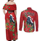 Australian Magpie Couples Matching Off Shoulder Maxi Dress and Long Sleeve Button Shirt Aboriginal Inspired Christmas - Aussie Hoodie