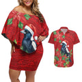 Australian Magpie Couples Matching Off Shoulder Short Dress and Hawaiian Shirt Aboriginal Inspired Christmas - Aussie Hoodie
