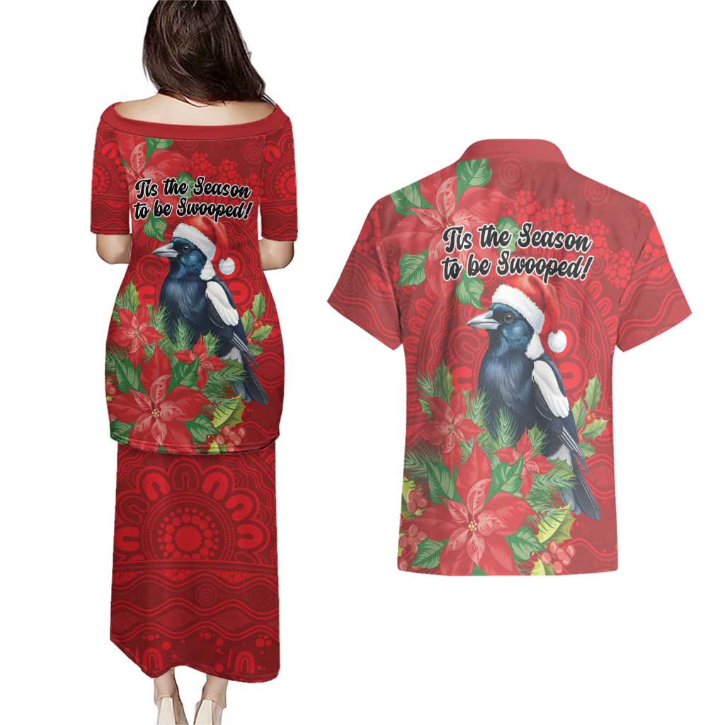 Australian Magpie Couples Matching Puletasi and Hawaiian Shirt Aboriginal Inspired Christmas - Aussie Hoodie