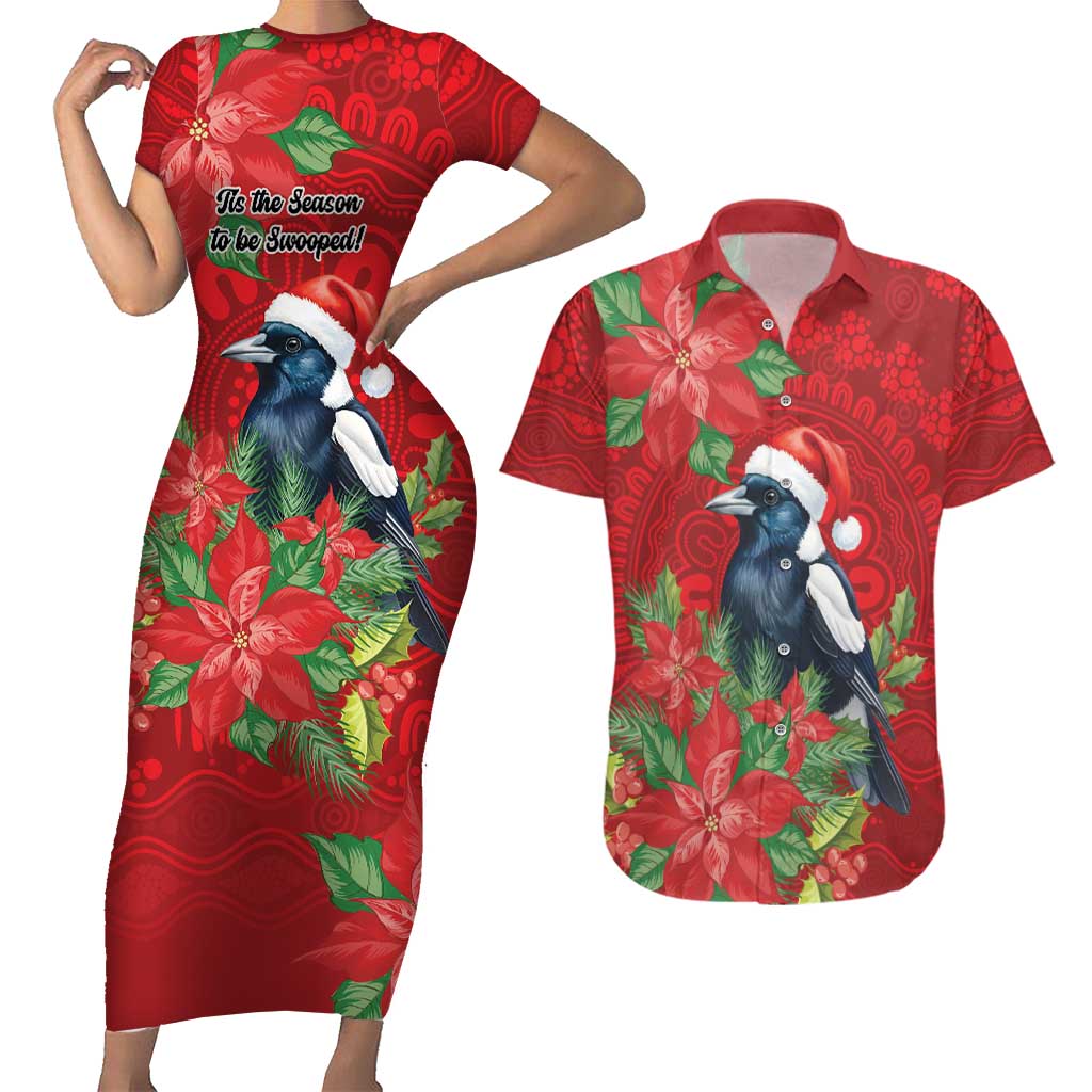 Australian Magpie Couples Matching Short Sleeve Bodycon Dress and Hawaiian Shirt Aboriginal Inspired Christmas - Aussie Hoodie
