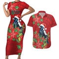 Australian Magpie Couples Matching Short Sleeve Bodycon Dress and Hawaiian Shirt Aboriginal Inspired Christmas - Aussie Hoodie
