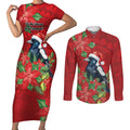Australian Magpie Couples Matching Short Sleeve Bodycon Dress and Long Sleeve Button Shirt Aboriginal Inspired Christmas - Aussie Hoodie