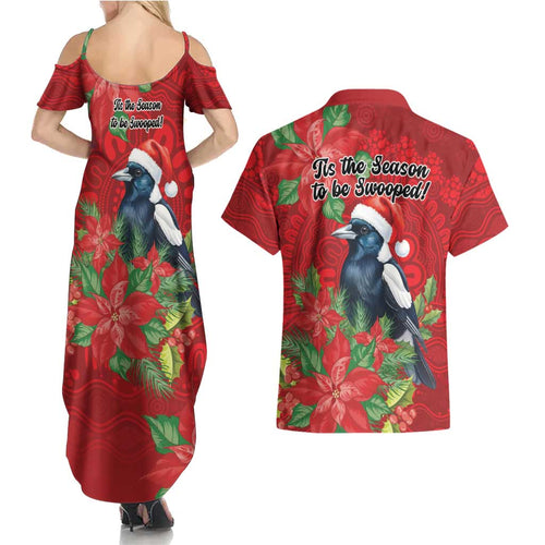 Australian Magpie Couples Matching Summer Maxi Dress and Hawaiian Shirt Aboriginal Inspired Christmas - Aussie Hoodie