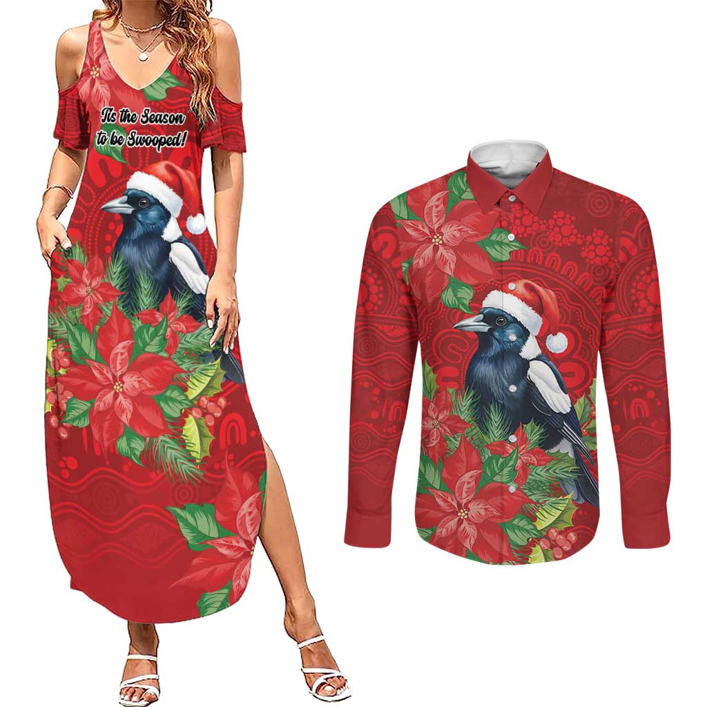 Australian Magpie Couples Matching Summer Maxi Dress and Long Sleeve Button Shirt Aboriginal Inspired Christmas - Aussie Hoodie