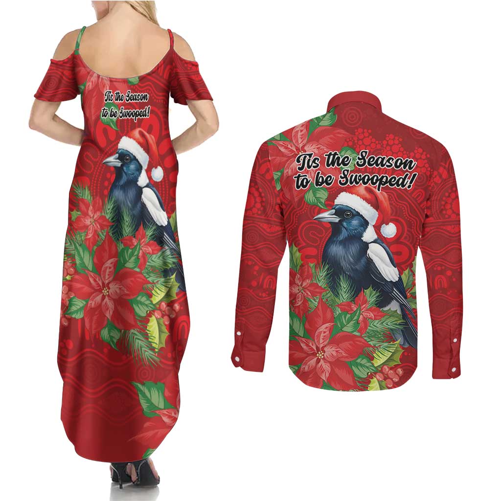 Australian Magpie Couples Matching Summer Maxi Dress and Long Sleeve Button Shirt Aboriginal Inspired Christmas - Aussie Hoodie