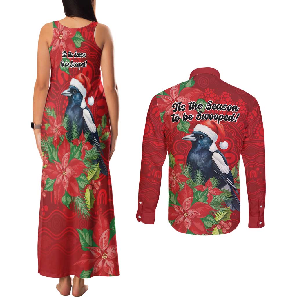 Australian Magpie Couples Matching Tank Maxi Dress and Long Sleeve Button Shirt Aboriginal Inspired Christmas - Aussie Hoodie