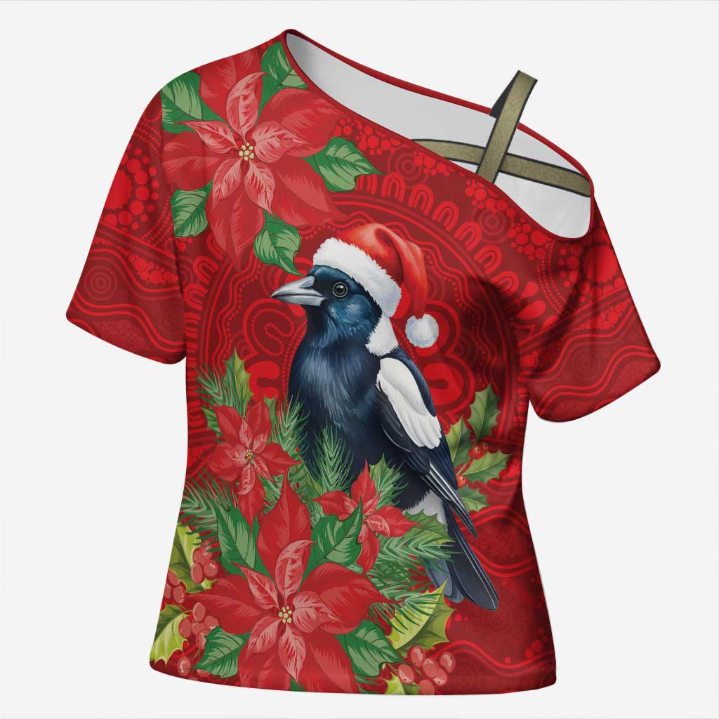 Australian Magpie Cross Shoulder Shirt Aboriginal Inspired Christmas - Aussie Hoodie