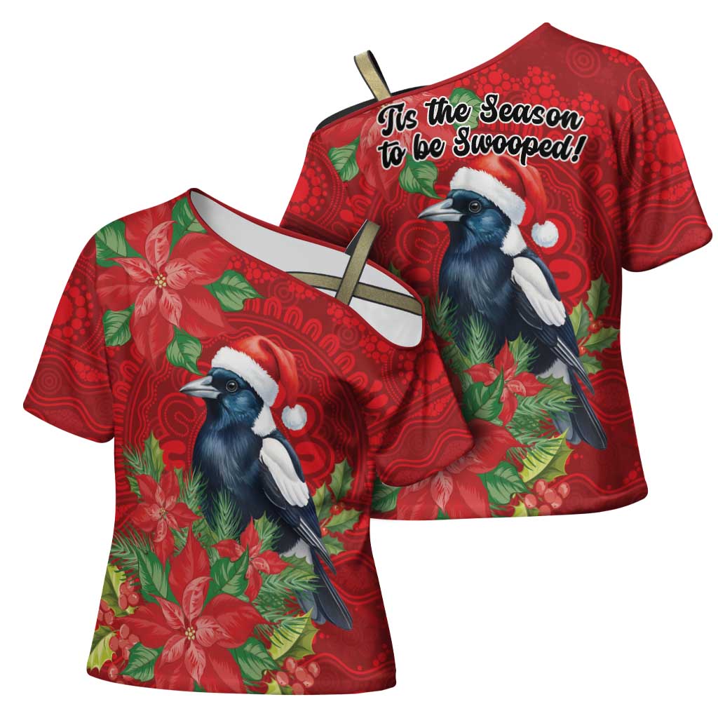 Australian Magpie Cross Shoulder Shirt Aboriginal Inspired Christmas - Aussie Hoodie