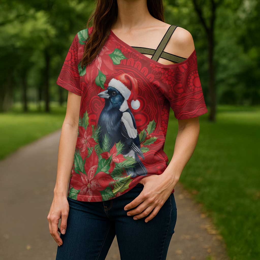 Australian Magpie Cross Shoulder Shirt Aboriginal Inspired Christmas - Aussie Hoodie