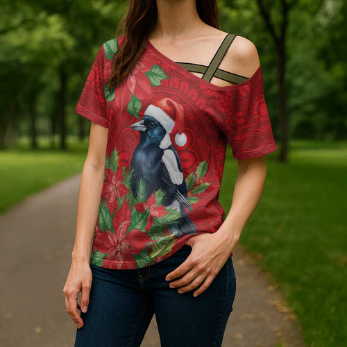 Australian Magpie Cross Shoulder Shirt Aboriginal Inspired Christmas - Aussie Hoodie