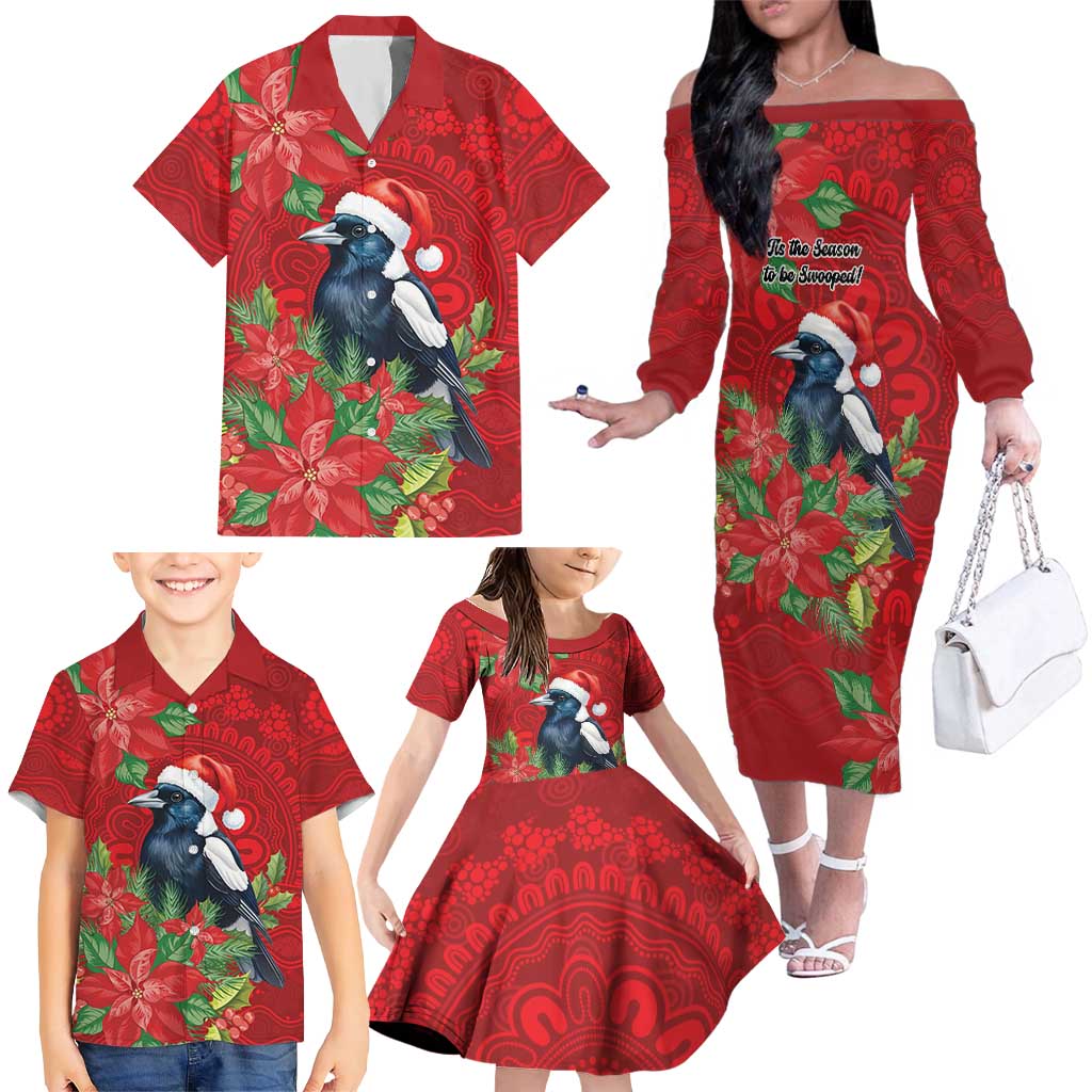 Australian Magpie Family Matching Off The Shoulder Long Sleeve Dress and Hawaiian Shirt Aboriginal Inspired Christmas - Aussie Hoodie