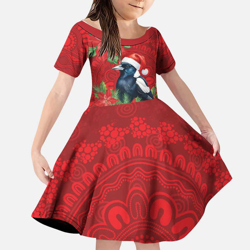 Australian Magpie Family Matching Off The Shoulder Long Sleeve Dress and Hawaiian Shirt Aboriginal Inspired Christmas - Aussie Hoodie