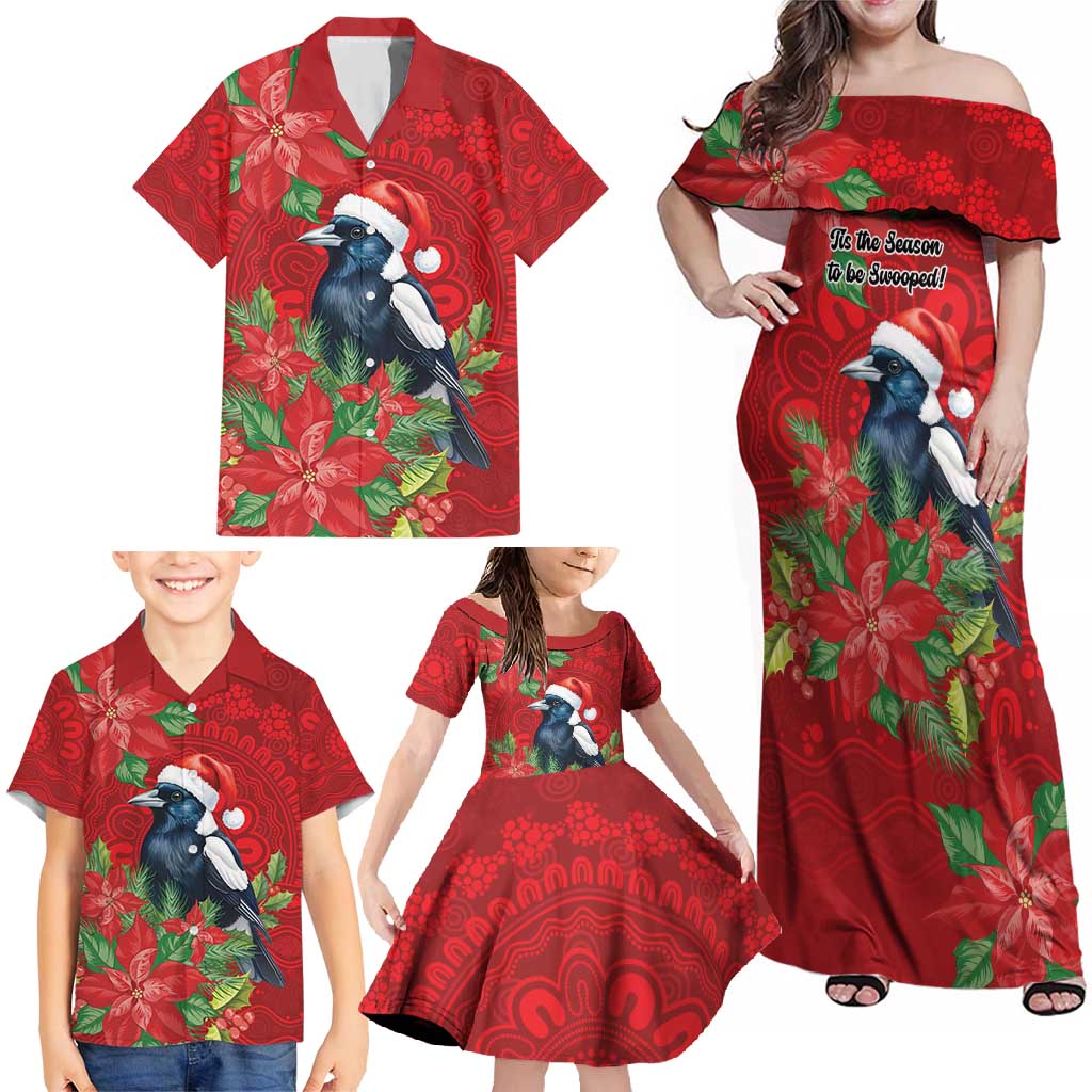 Australian Magpie Family Matching Off Shoulder Maxi Dress and Hawaiian Shirt Aboriginal Inspired Christmas - Aussie Hoodie