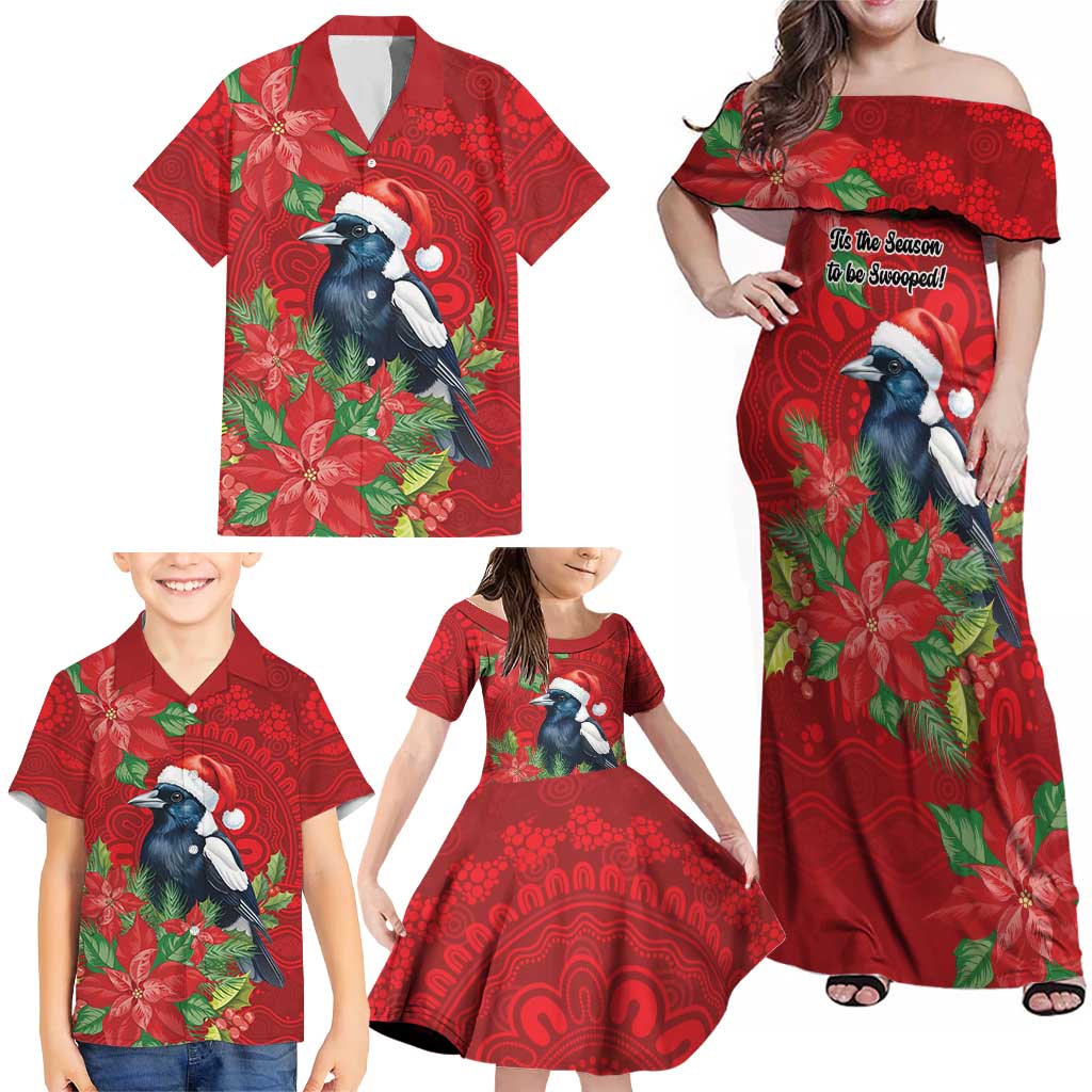 Australian Magpie Family Matching Off Shoulder Maxi Dress and Hawaiian Shirt Aboriginal Inspired Christmas - Aussie Hoodie