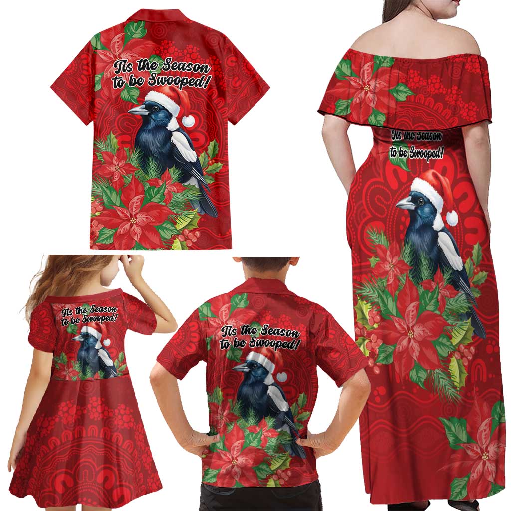 Australian Magpie Family Matching Off Shoulder Maxi Dress and Hawaiian Shirt Aboriginal Inspired Christmas - Aussie Hoodie