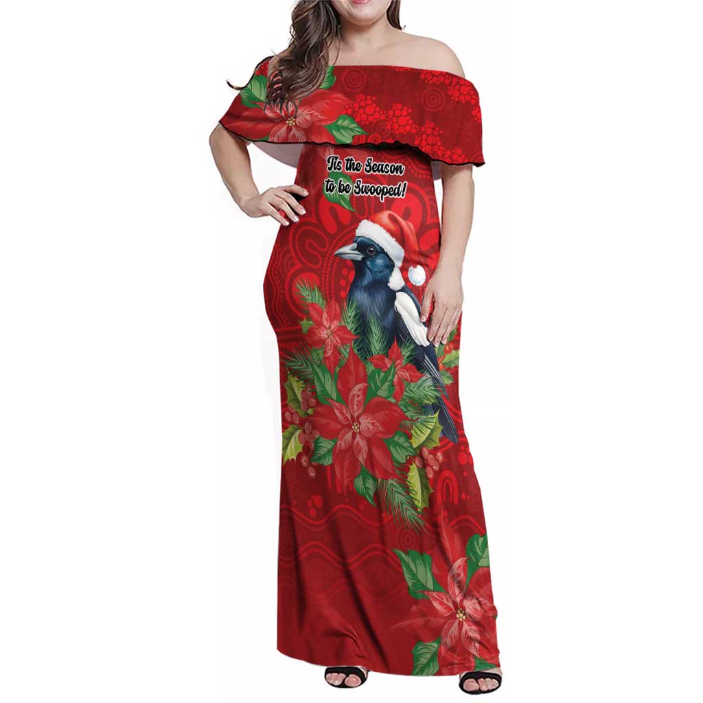 Australian Magpie Family Matching Off Shoulder Maxi Dress and Hawaiian Shirt Aboriginal Inspired Christmas - Aussie Hoodie