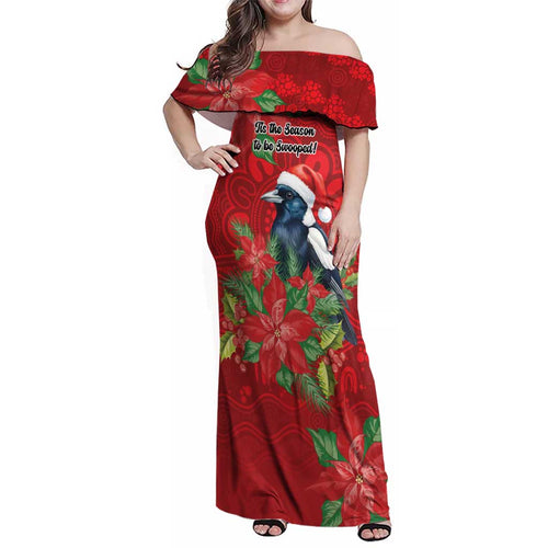Australian Magpie Family Matching Off Shoulder Maxi Dress and Hawaiian Shirt Aboriginal Inspired Christmas - Aussie Hoodie