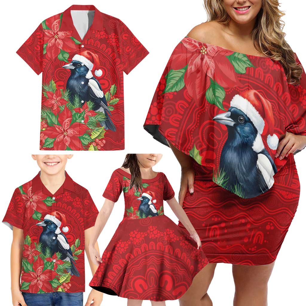 Australian Magpie Family Matching Off Shoulder Short Dress and Hawaiian Shirt Aboriginal Inspired Christmas - Aussie Hoodie