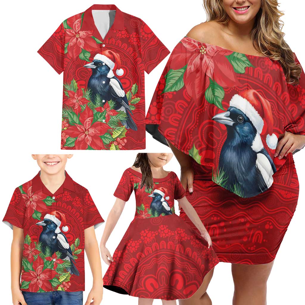 Australian Magpie Family Matching Off Shoulder Short Dress and Hawaiian Shirt Aboriginal Inspired Christmas - Aussie Hoodie